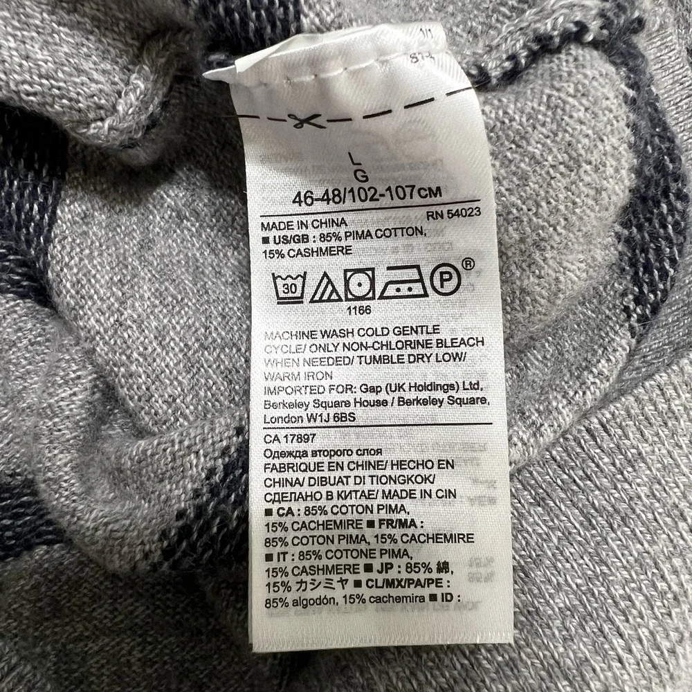 Banana Republic Pima Cotton Cashmere‎ Sweater Mens Large Gray Striped Preppy